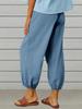 Women Capri Pants Drawstring High Waist Trousers Wide Leg Cropped Pants with Pockets