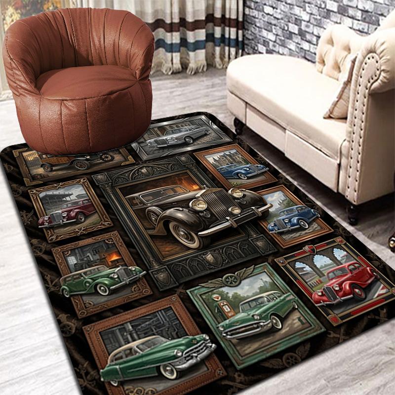 Classic Car Art Rug Pattern Rug Floor Mat for Living Room or Bedroom Soft and Comfortable Carpet a Gift for Birthday and Holiday.