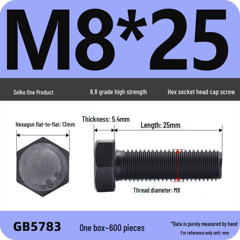 Black High-Strength Grade 8.8 Hex Bolt Screw Set (M4-M12)