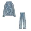 Women Velvet Tracksuit 2 Piece Set Rhinestone Letter Hooded Crop Jacket Long Pants Casual Sport Outfit Autumn Wear