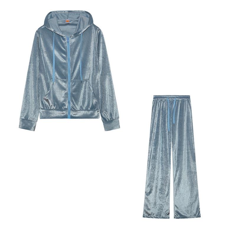 Women Velvet Tracksuit 2 Piece Set Rhinestone Letter Hooded Crop Jacket Long Pants Casual Sport Outfit Autumn Wear