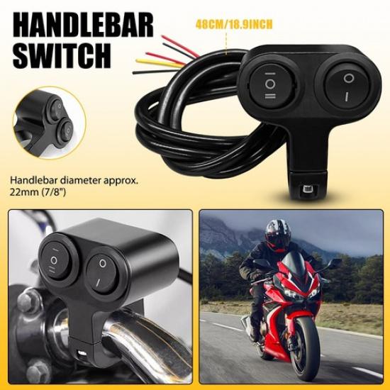Motorcycle ATV Handlebar Headlights Dual Button On Off Switch 12V 22Mm 7/8  12V