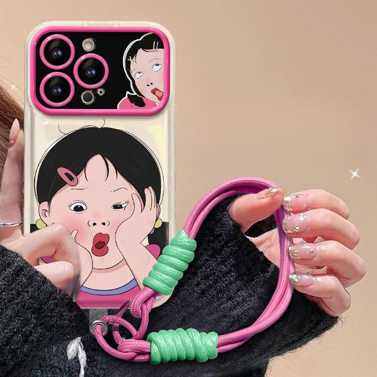 Etui na telefon komórkowy Apple 15 Promax 13 Śmieszny smycz dla dziewczyny iPhone 14 Klapka z lusterkiem Xs Silikon 12