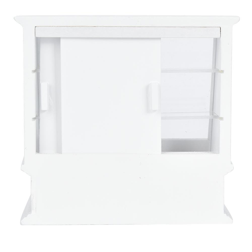 1:12 Dollhouse Miniature Simulated Wooden Cake Cabinet Mini Furniture Model with Sliding DoorWhite