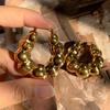 Vintage Punk Gold Plated Large Round Beaded Chunky Hoop Earrings for Women Lightweight Stainless Steel Hoops Statement Jewelry