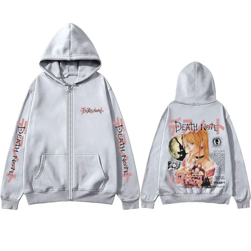 Japanischer Anime Death Note Misa Reißverschluss-Hoodie Herren Damen Lässig Übergroße Baumwoll-Reißverschlussjacke Unisex Vintage Reißverschluss-Sweatshirt