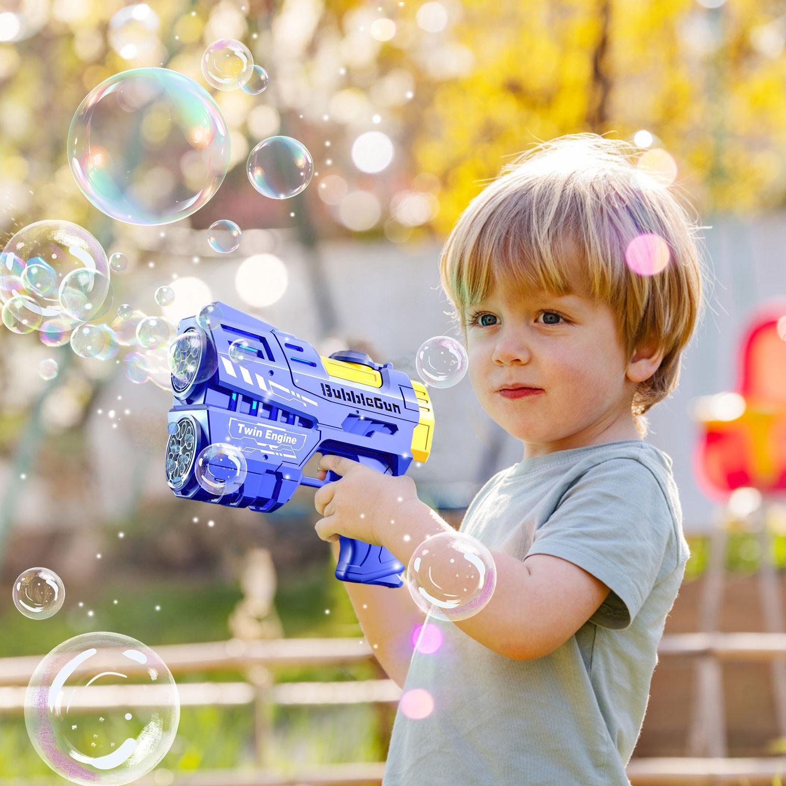

Дети могут наслаждаться полностью автоматической двухцилиндровой красочной электрической машиной для мыльных пузырей с 20 отверстиями без протечек(100мл) One Size синий