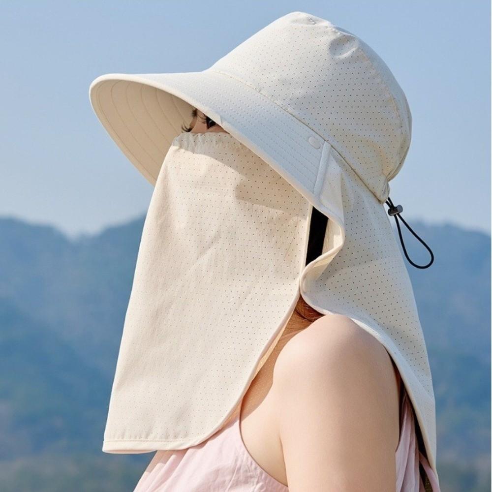 Wide-Brimmed Sunshade Sun Hat Solid Color Picking Tea Hat Windproof Rope Shawl Mask Hat  Jogging