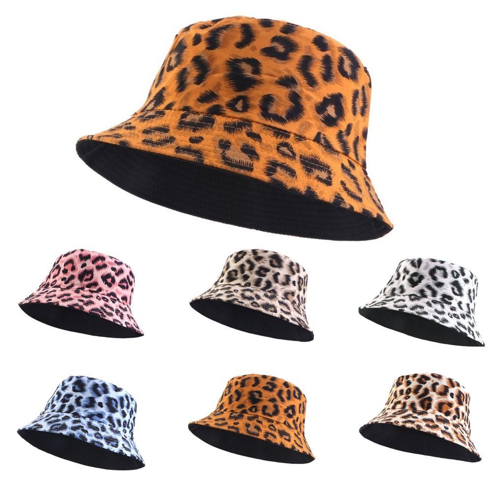 Double-Sided Bucket Hat Leopard Patterned Sun Cap Beach Sun Protect Hat  Outdoor Travel