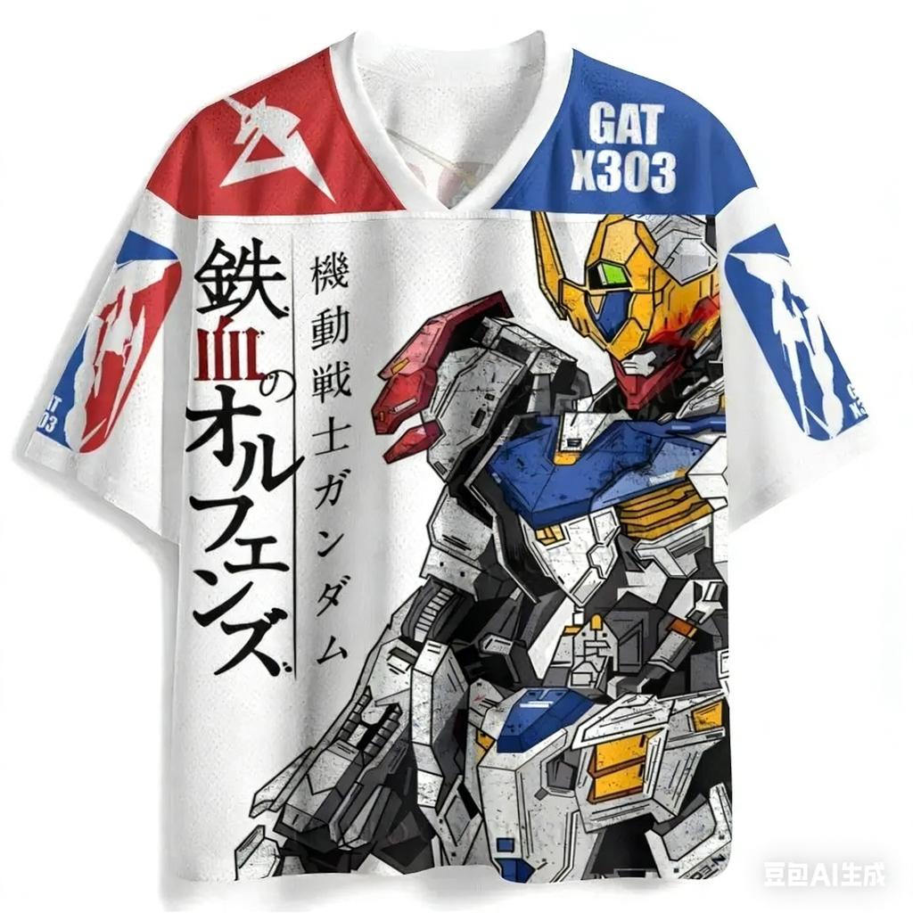 Fashion Gundam Barbatos Graphic Jersey Short Sleeve Mobile Suit Gundam Iron-Blooded Orphans Anime Mecha Fan Tee Casual Streetwear