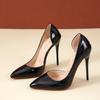 Fashion Black Patent Leather Side air Pointed Toe Red Rubber Bottom Women High Heels Party Shoes Sexy Ladies Dress Stiletto Pumps 44 45