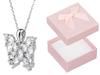 Long Silver Large Women' Butterfly Necklace with Cubic Zirconia Butterfly Silver 50cm