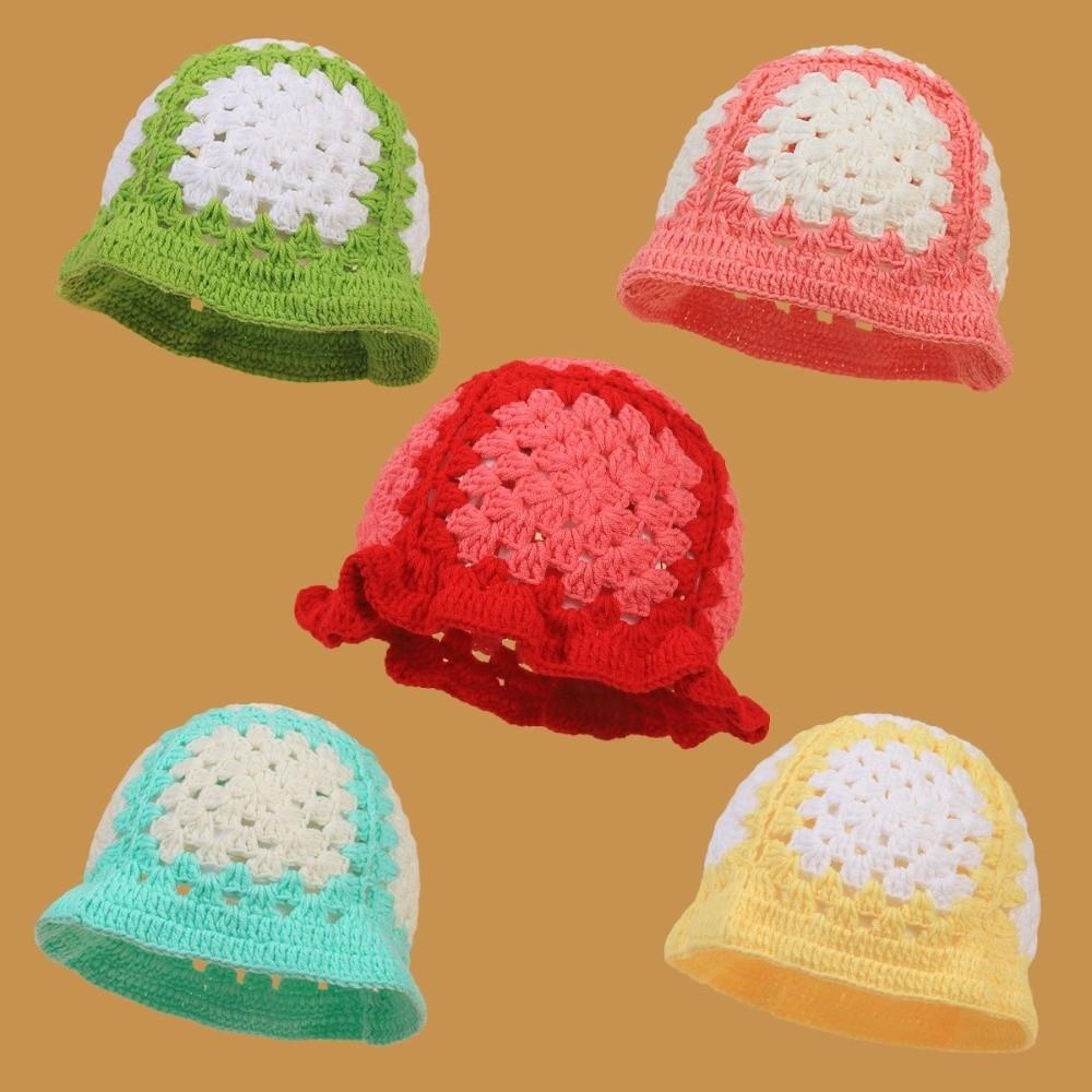 Sunflower Patterned Fisherman Hat Lotus Leaf Edge Handmade Knit Hat Autumn Winter Outings
