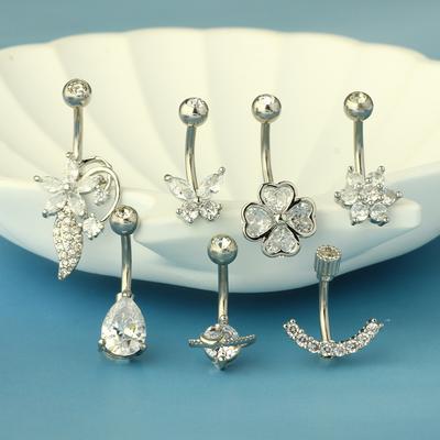 1Pcs Heart Shaped Navel Ring Ornament Water Drop  Belly Button Piercing Barbell Pendant Belly Nombril Piercing Women Jewelry