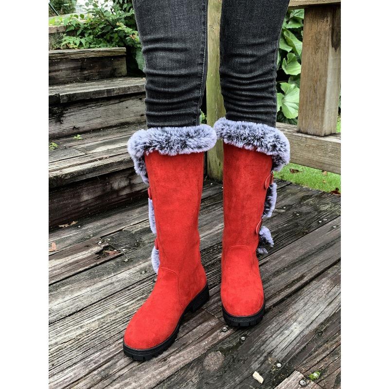 Winter Warm High Snow Boots Women's 2025 New Belt Buckle Plus Size Fleece Thickened Wool Wool Cotton Shoes