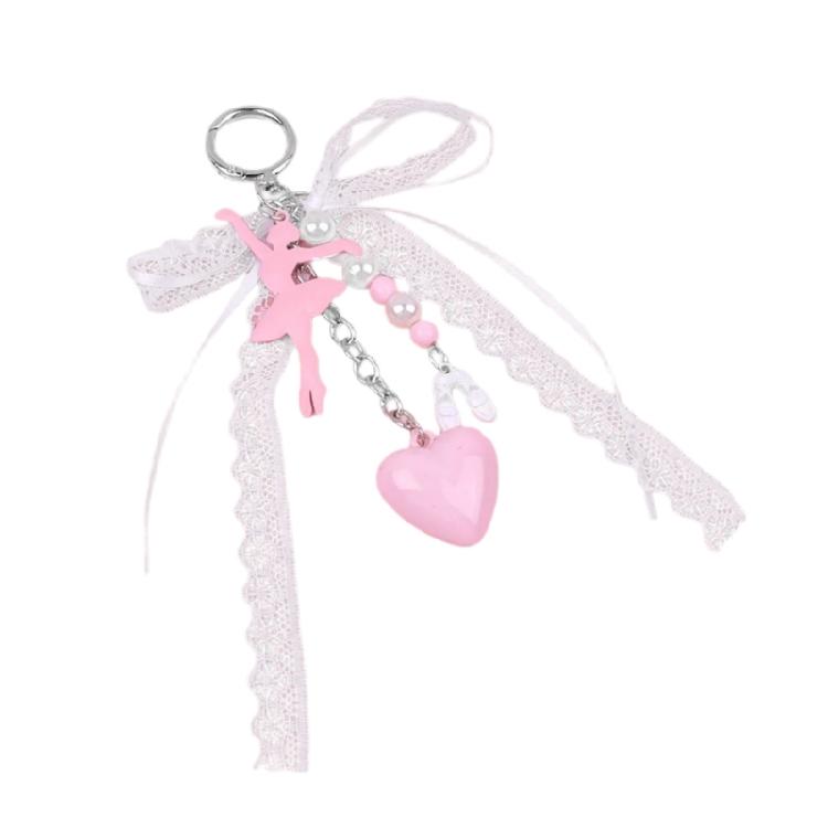 

Lace Bows Car Key Chain Ballet Girl Keychain Charm Heart Keyring Handbag Charm Creative Bag Charm Bag Pendant Ornaments