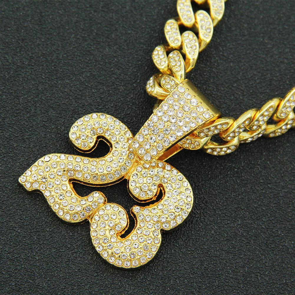 Men's Hip Hop Diamond-Studded '23' Pendant Necklace with Cuban Chain