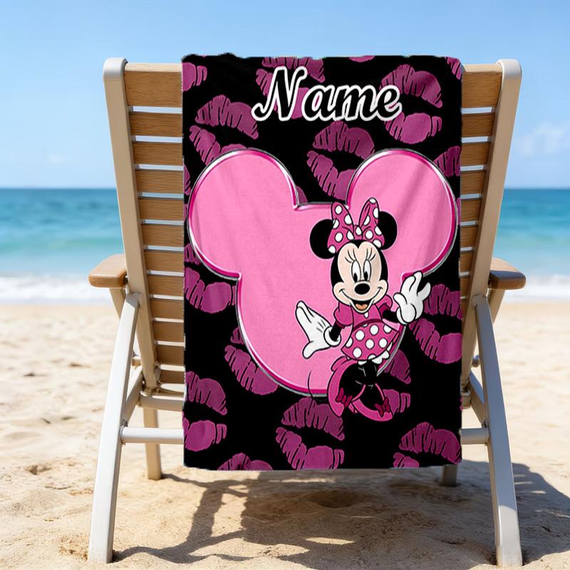 1pc Minnie7 Beach Towel with Custom Name, Beach/Swimming/Bath/Picnic/Camping Towel, Suitable for Seaside Beaches