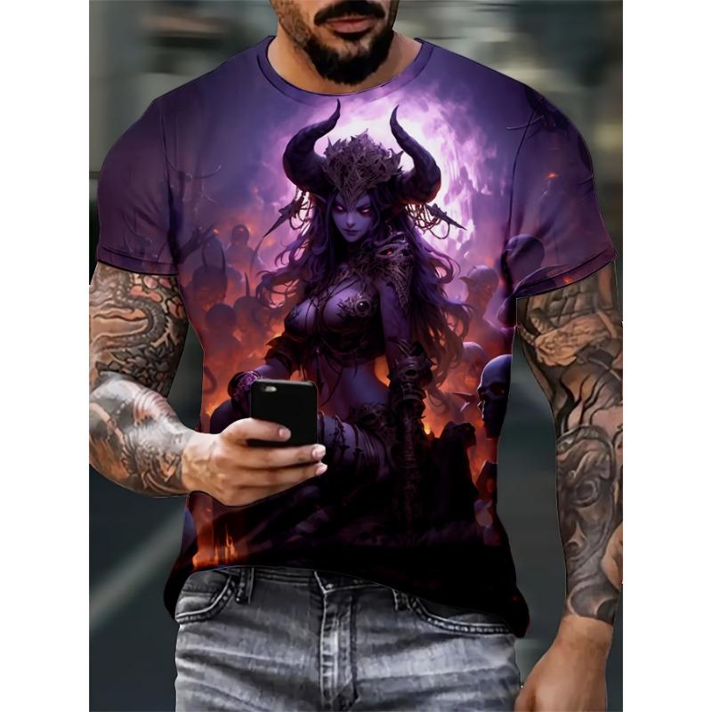 

Men S 3D Demon Queen T-Shirt, Purple Demon Queen Art Print Tee Artistic Design Interesting S
