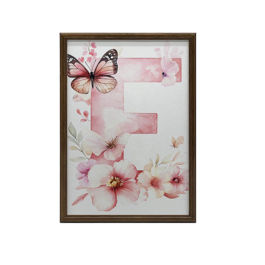Plakat Kwiatowa Litera "E" Dla Małej Księżniczki Plakat Kwiatowa Litera "E" Dla Małej Księżniczki, 70X100 Cm, Rama Drewniana Jasny Dąb, Papier Matowy
