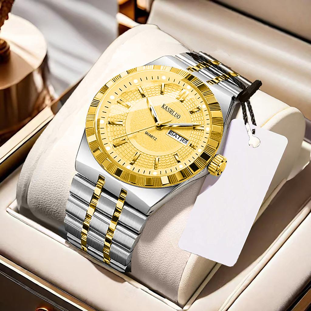 Montre pour homme Acier inoxydable Étanche Mode Non mécanique Lumineuse Calendrier Bracelet en acier Montre à quartz