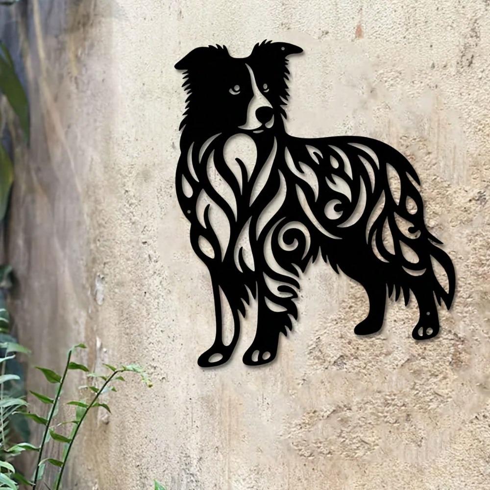 German Shepherd Metal Wall Art Black and White Indoor Outdoor Decor with Base Dog Lover Gift Garden Patio Home Decor Iron Craft