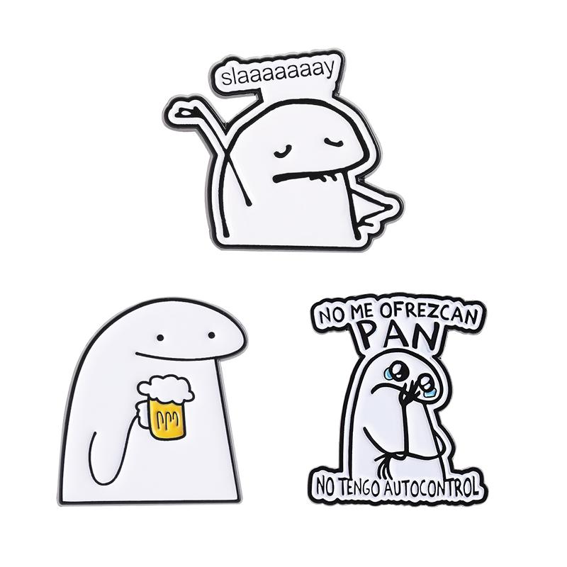 Funny Cartoon Characters Flork Enamel Pins No Me Ofrezcan Pan Simple Figure Brooches Lapel  Badge Jewelry Gifts for Friends