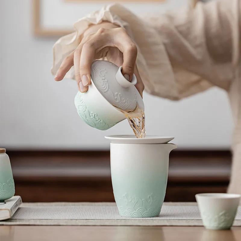 150ml Traditionelle Chinesische Keramik Gaiwan Teetasse Handgefertigt Meereswellen Teeschale Haushalt Schönheits Tee-Infuser Reise Tragbares Teegeschirr