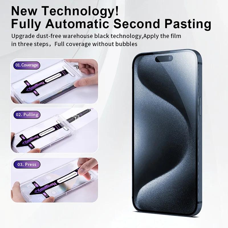 Yangpaly Staubdichte Einfache Installation HD Displayschutzfolien für iPhone 16 15 14 Plus 13 12 11 Pro Max X XS XR Gehärtetes Glasfolie