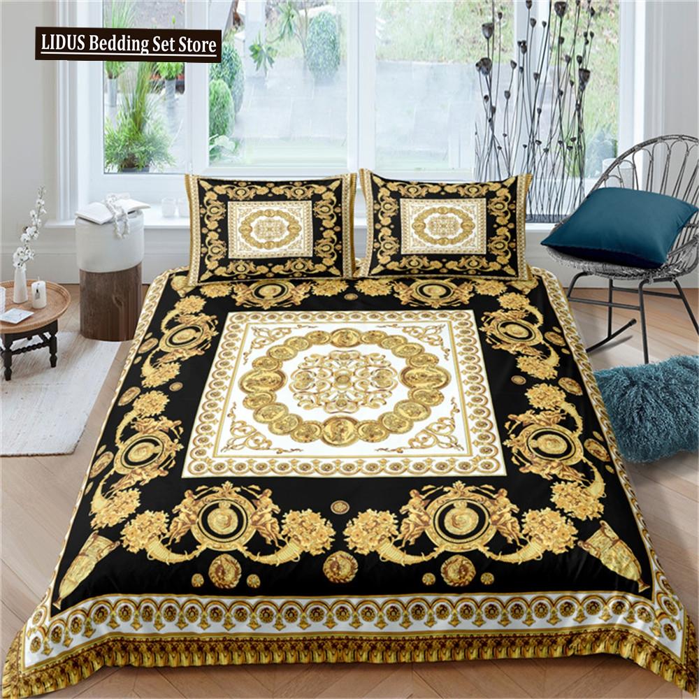 Luxury Baroque Modern Art 3D Golden Lion Print Duvet Cover Set 2/3 Pcs Pillowcase Bedding Set AU/EU/UK/US Queen And King Size