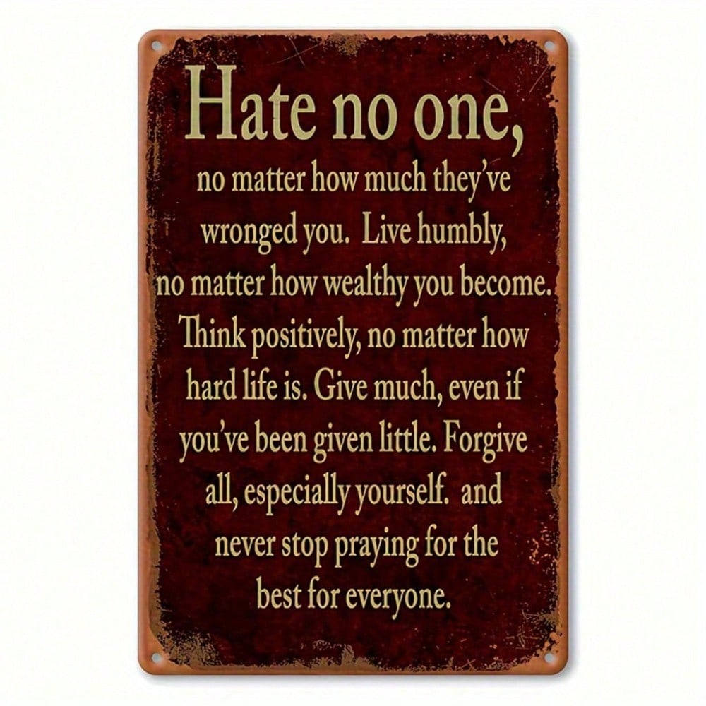 1pc Vintage Hate No One Round Metal Sign 8x12 Inch Inspirational Farmhouse Wall Art for Home Porch Garage