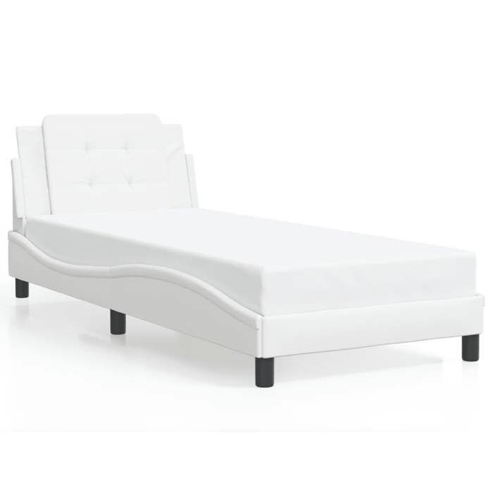 VidaXL Cadre de Lit avec Tête de Lit, Lit Rembourré, Lit Simple, Lit Adulte de Chambre à Coucher Intérieur, Blanc 90x200 cm 3208157