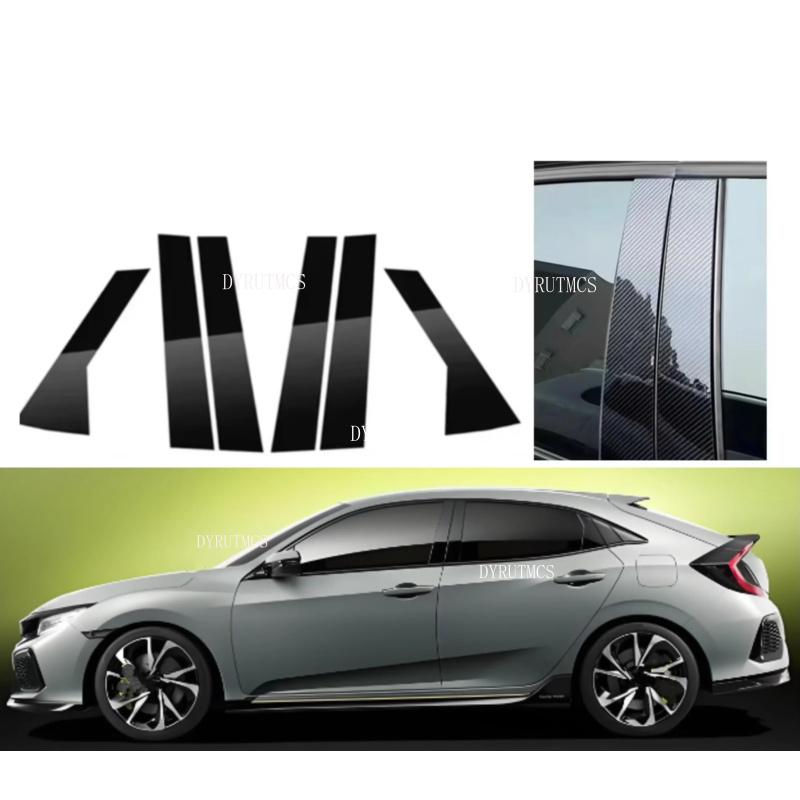 Gloss Black Pillar Posts Fit For Honda Civic Hatchback 2016- Window Decoration Cover Door Side Trim Sticker Silver Carbon