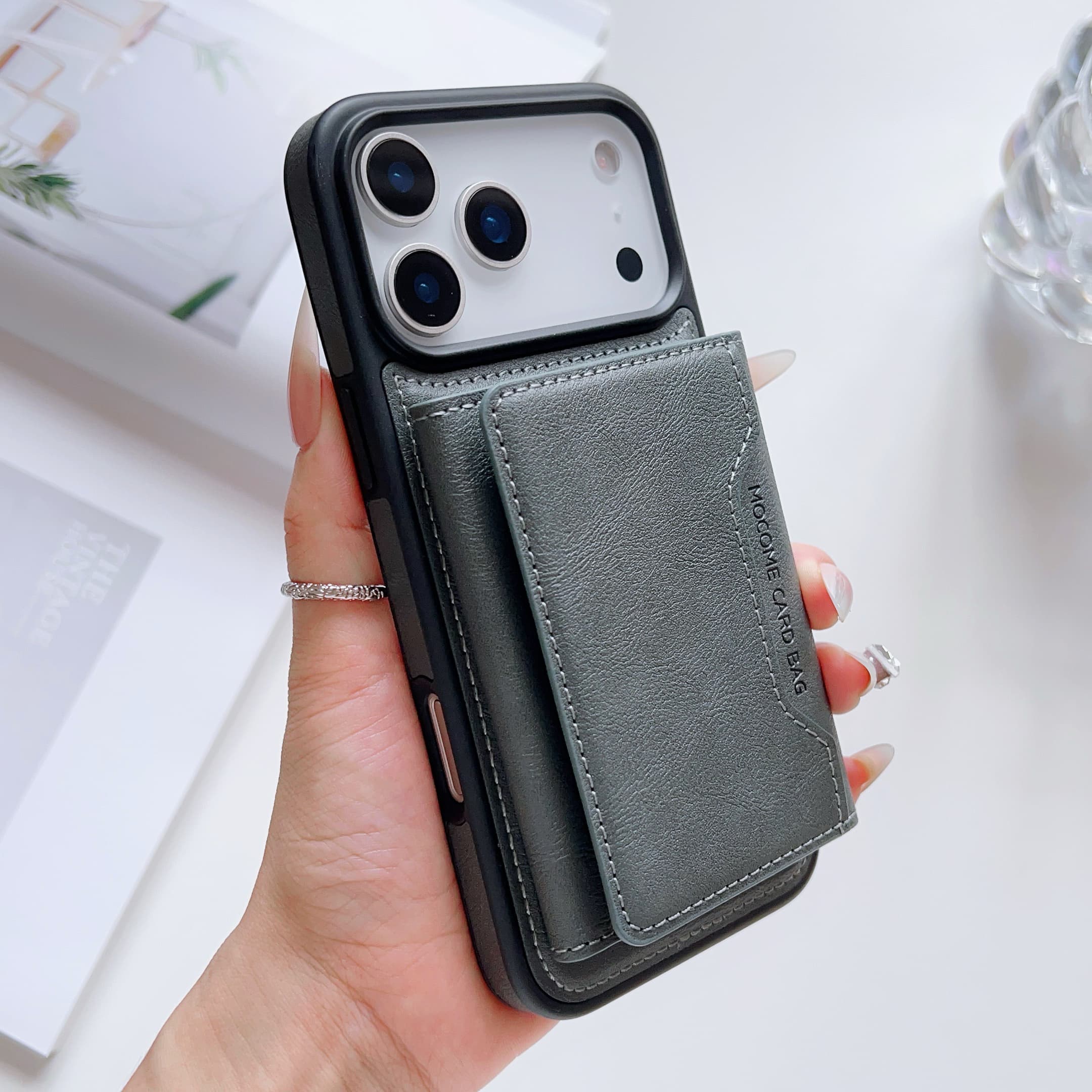 

Pu Leather Phone Case for iPhone 16 Pro Max 16e 17 Air 15 Plus 14 13 Promax 12 11 Detachable Card Bag Magnetic Charging Cover iPhone 11 Pro Max зелений