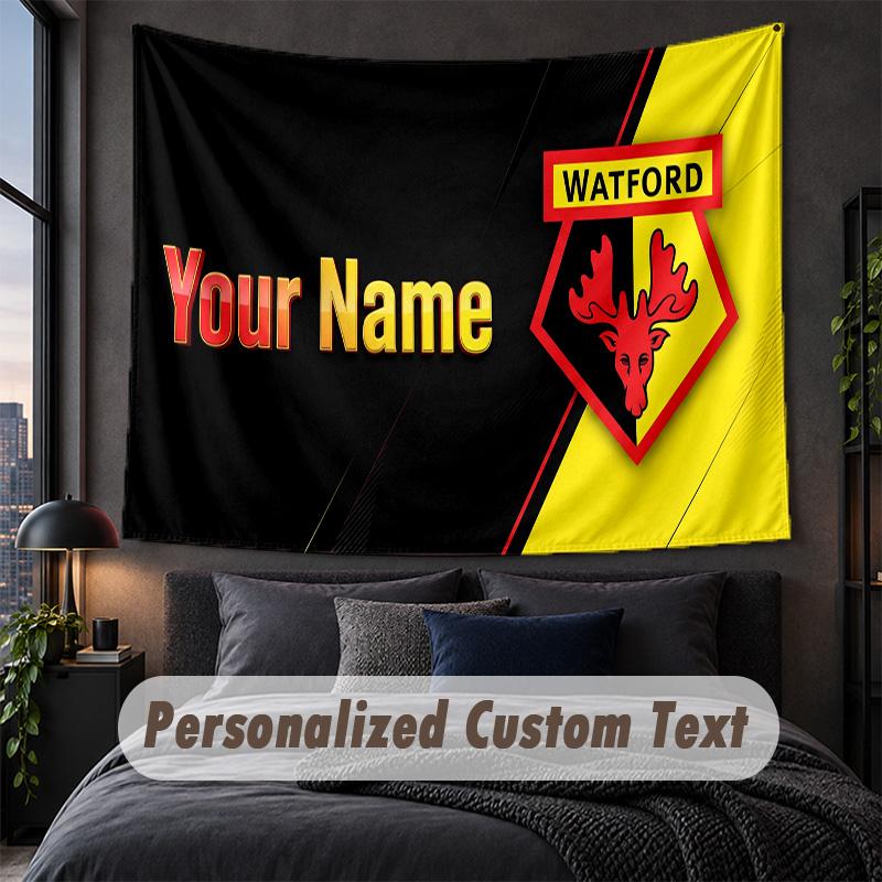 Custom Name Text Tapestry,Watford FC Decorative Wall Hanging, Background Tapestry For Home Bedroom
