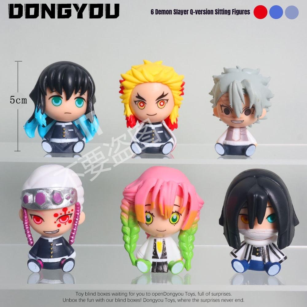 6Pcs Q Version Animation Anime Figurine Sitting Tanjiro Rengoku Nezuko Mitsuri Car Ornament Anime Collectible Model Toy