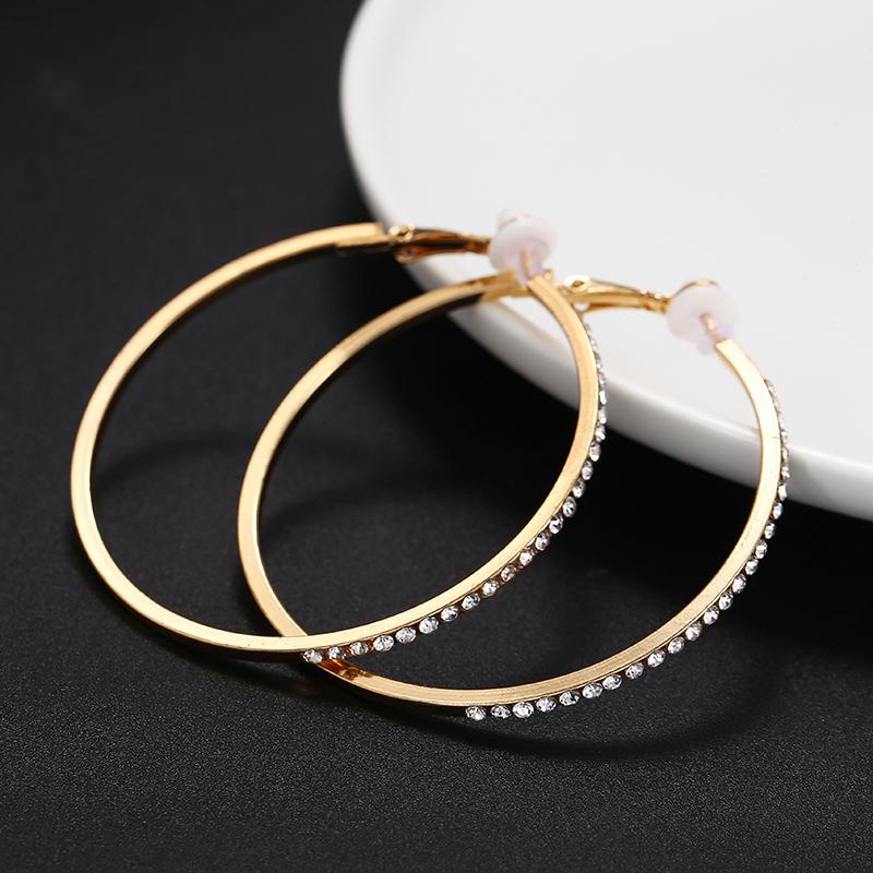 Modische Große Diamant Clip-on Ohrringe Strass Kreis Creolen Ohne Piercing Gold Silber Ohrclips für Damen Party