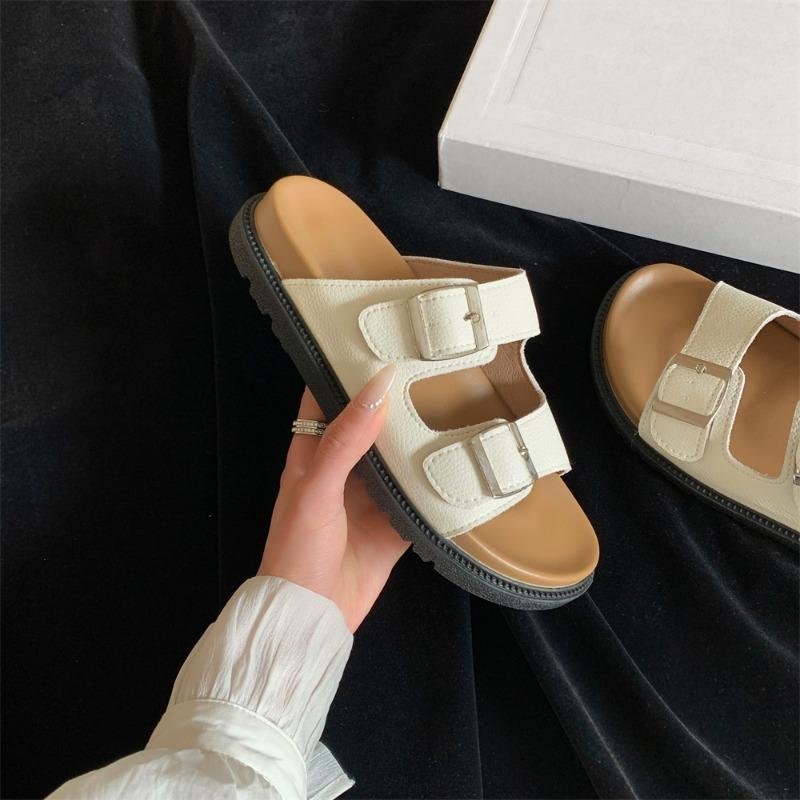 Taoffen Brand Genuine Cow Leather Sandals Flat Women Roma Sandals Closed Toe Vintage Sandals T Strap Comfortable Flats Slippers