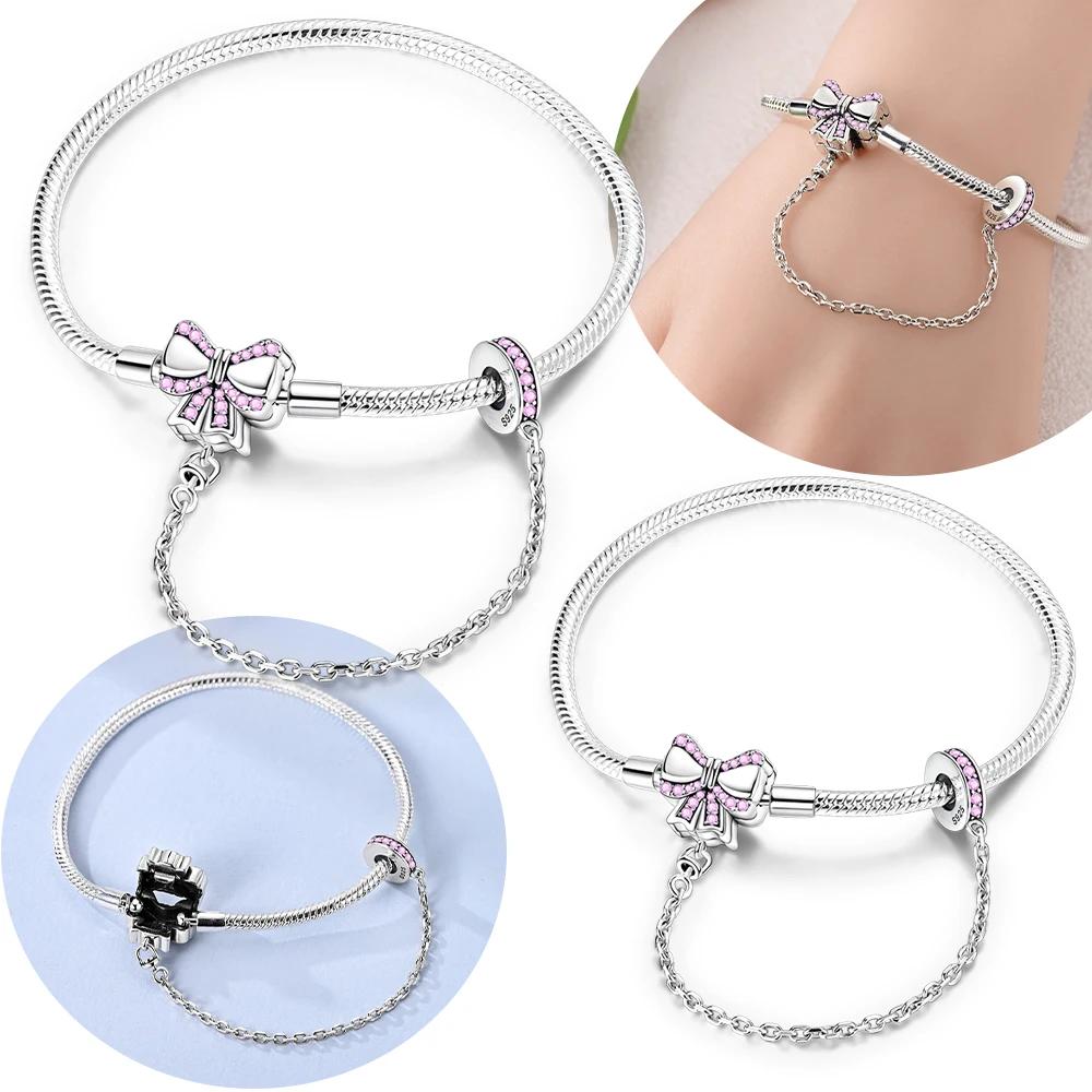 Authentic copper Pink Butterfly Fastening Chain Charm Bead Charms Bead Charms Compatible With Bracelets Women Jewellery Diy Fine Delicate Gift Accesso