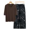 Pajamas Women's Spring and Summer New V-neck Short-sleeved Cotton and Linen Pants European and American Large-size Loungewear Two-piece Set