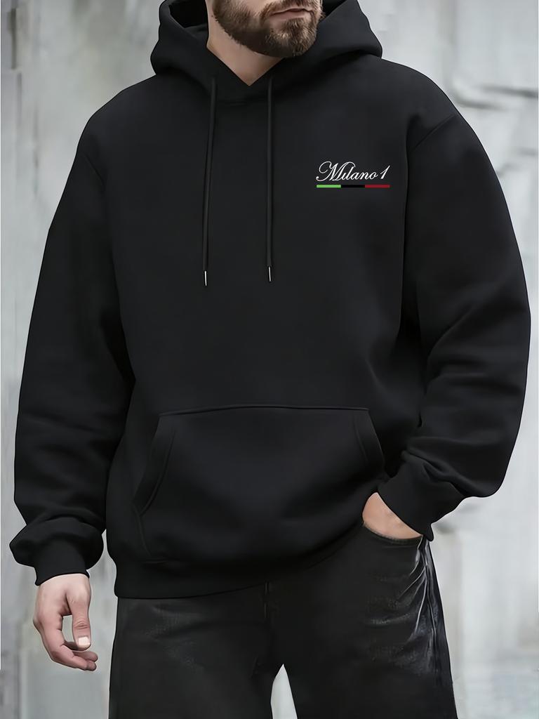 Street Style Loose-fitting Top, Simple Retro Print Men's Hooded Sweatshirt, Autumn and Winter Casual Top