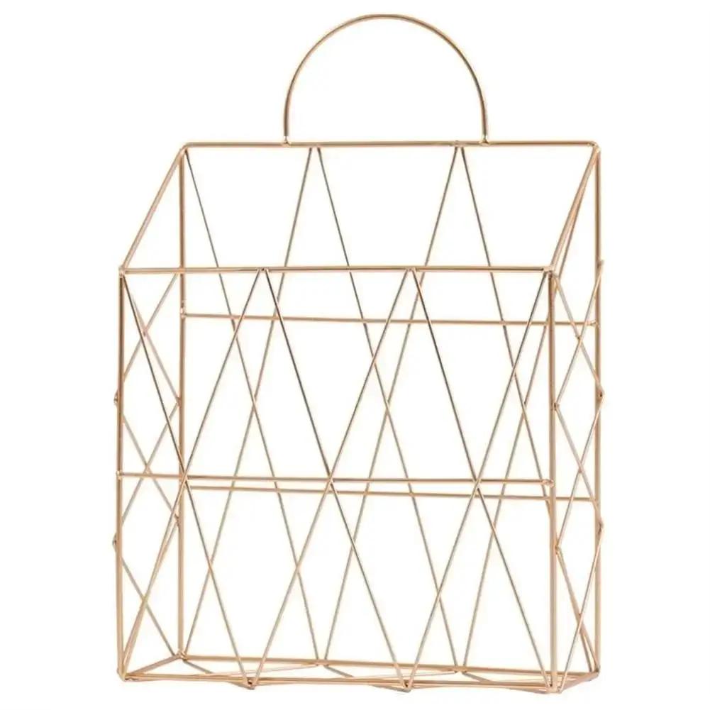 

Simple Ironwork Gift Basket Wall Hanging Decoration Rack News Newspaper Sundries Storage Basket Storage Bag золотий