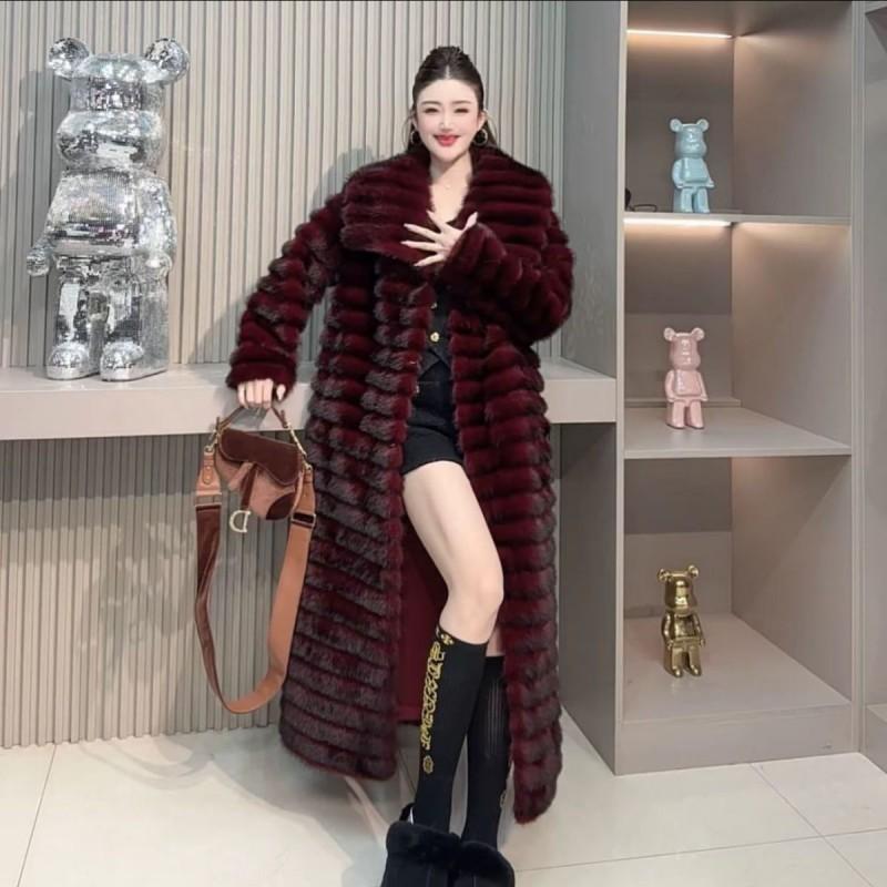 Womens Long Faux Mink Fur Coat 2026 Fall Winter Warm Fashion Street Outerwear