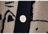 Women's Plus Size V-Neck Cat Jacquard Knit Cardigan - Preppy Autumn/Winter Cartoon Style