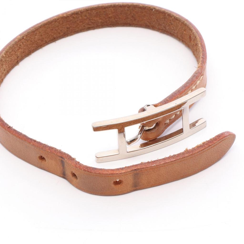 Used HERMES Api 1 Bracelet Stainless Steel leather Silver Brown Used Women