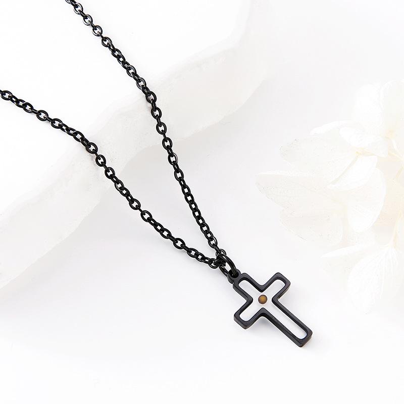 15mm Round Metal Cross Necklace with Mustard Seed, European-American Style, Stainless Steel Chain