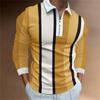 Trendy Long Sleeve Striped Polo Shirt with Half-Zip, Ideal for Daily Casual Wear