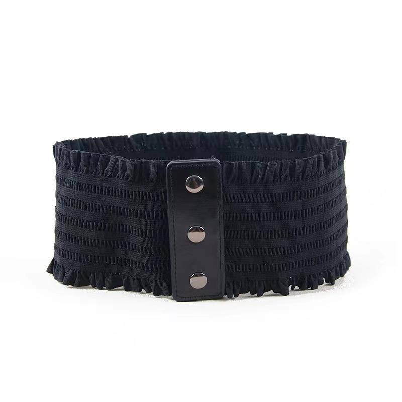Ceinture large à volants triple boucle élégante ceinture élastique décorative pour robe pour femme grande taille