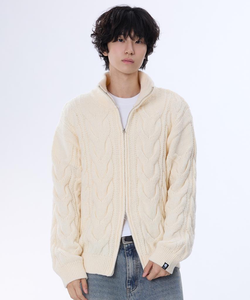 GHOST REPUBLIC Cable 2-Way High-Neck Knit Zip-Up 3 Colors Gkz-277