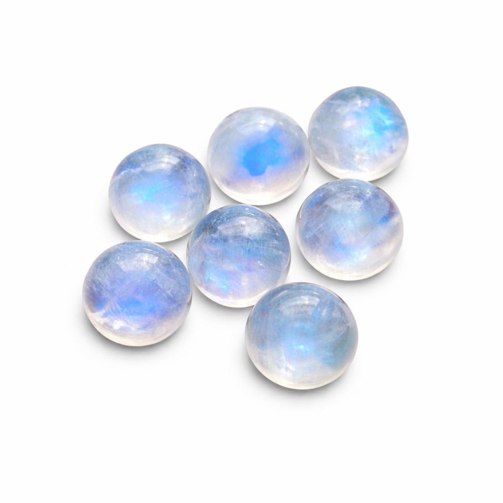 AAA Rainbow Moonstone Cabochons Round Flat Back Gemstones, Natural Flash Moonstone Loose Stone for Jewelry Making
